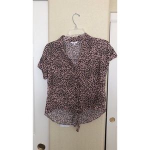 Cheetah print tie-bottom top